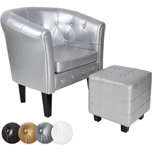 Miadomodo Klubové kreslo s taburetom Chesterfield, strieborné Miadomodo Klubové kreslo s taburetom Chesterfield, strieborné