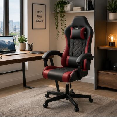 Juskys Ergonomická herná stolička, čierna/červená, vankúšiky, Juskys Ergonomická herná stolička, čierna/červená, vankúšiky,