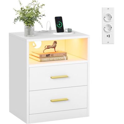 Vasagle Moderný nočný stolík s LED, USB-C, 2 zásuvky, biely,40x30 cm Vasagle Moderný nočný stolík s LED, USB-C, 2 zásuvky, biely,40x30 cm