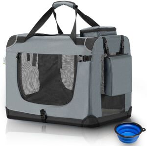 Juskys Skladací prepravný box pre psov, sivý, s posteľou, veľkosť M Juskys Skladací prepravný box pre psov, sivý, s posteľou, veľkosť M