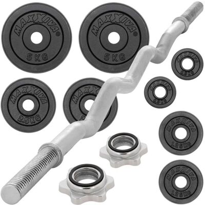 MAXXIVA® MAXXIVA liatinový obojručný set zo závažím, 120 cm, 26 kg MAXXIVA® MAXXIVA liatinový obojručný set zo závažím, 120 cm, 26 kg