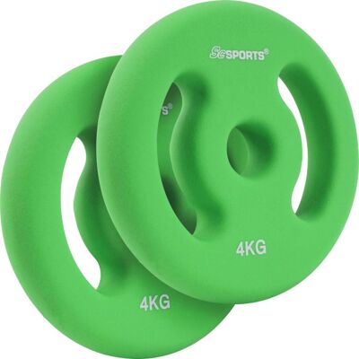 ScSPORTS Neoprénové kotúče 2x4 kg, zelené, 30/31 mm otvor ScSPORTS Neoprénové kotúče 2x4 kg, zelené, 30/31 mm otvor
