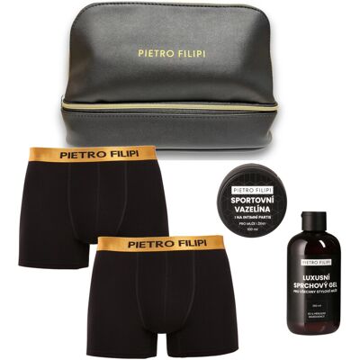 Pánska darčková kozmetická taštička 2PACK boxerky Metalic a kosmetika Pietro Filipi (4PJTBK1) L, trenky Pánska darčková kozmetická taštička 2PACK boxerky Metalic a kosmetika Pietro Filipi (4PJTBK1) L, trenky