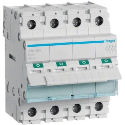 Hager Odpojovač izolačného spínača 3-fázový 4P 63A 400V AC Hager Odpojovač izolačného spínača 3-fázový 4P 63A 400V AC