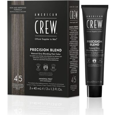 American Crew Precision Blend - bezamoniakové pánske farby na vlasy a bradu, 3x40 ml 3x40 ml - Medium Natural 4-5 - hnedá American Crew Precision Blend - bezamoniakové pánske farby na vlasy a bradu, 3x40 ml 3x40 ml - Medium Natural 4-5 - hnedá