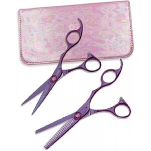 Olivia Garden SilkCut ThinkPink Set - set profesionálnych nožníc 5,75 + 6,35T vo fialovej farbe v ružovom obale Olivia Garden SilkCut ThinkPink Set - set profesionálnych nožníc 5,75 + 6,35T vo fialovej farbe v ružovom obale