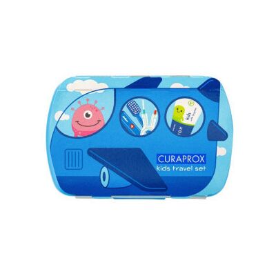 CURADEN Curaprox Kids travel modrý zubná kefka + 2 x medzizubná kefka + CPS zubná pasta mäta 6+ 10 ml + 1 x nálepka darčeková sada CURADEN Curaprox Kids travel modrý zubná kefka + 2 x medzizubná kefka + CPS zubná pasta mäta 6+ 10 ml + 1 x nálepka darčeková sada