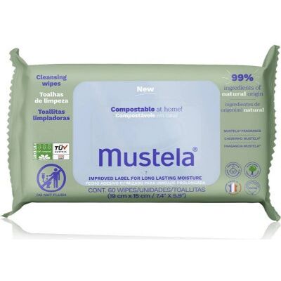 Mustela Compostable at Home Cleansing Wipes čistiace utierky s parfumáciou pre deti od narodenia 60 ks Mustela Compostable at Home Cleansing Wipes čistiace utierky s parfumáciou pre deti od narodenia 60 ks