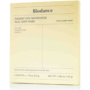 BIODANCE Radiant Vita Niacinamide Real Deep Mask rozjasňujúca maska pre pleť s hyperpigmentáciami balenie 4 x 34 g BIODANCE Radiant Vita Niacinamide Real Deep Mask rozjasňujúca maska pre pleť s hyperpigmentáciami balenie 4 x 34 g