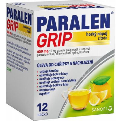 ZENTIVA Paralen Grip horúci nápoj citrón 650 mg/10 mg plu.por.1 x 12 ZENTIVA Paralen Grip horúci nápoj citrón 650 mg/10 mg plu.por.1 x 12