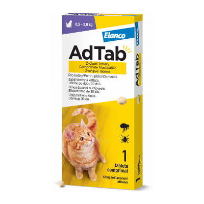 ELANCO FRANCE AdTab 12 mg žuvacie tablety pre mačky 0,5-2 kg 1 tbl ELANCO FRANCE AdTab 12 mg žuvacie tablety pre mačky 0,5-2 kg 1 tbl