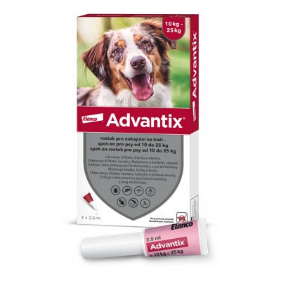 KVP PHARMA Advantix pro psy spot on pre psov s hmotnosťou 10-25 kg 4 x 2,5 ml KVP PHARMA Advantix pro psy spot on pre psov s hmotnosťou 10-25 kg 4 x 2,5 ml