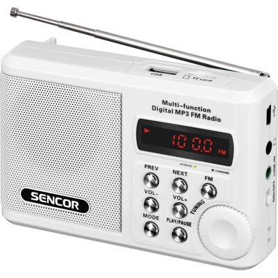 Sencor SRD 215 W Vreckový rádioprijímač FM analógový prijímač so zobrazením frekvencie na LED displeji, USB konektor, Slot na micro SD kartu ( max. 8 Sencor SRD 215 W Vreckový rádioprijímač FM analógový prijímač so zobrazením frekvencie na LED displeji, USB konektor, Slot na micro SD kartu ( max. 8