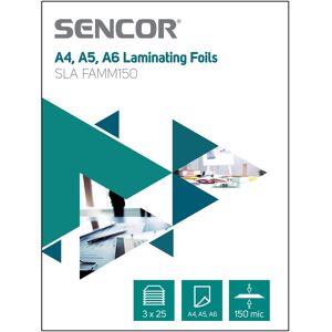 Sencor SLA FAMM150 A4, A5, A6 Laminovacia fólia Hrúbka fólie 2 x 75 mikrónov, Balenie 3 x 25ks, . Sencor SLA FAMM150 A4, A5, A6 Laminovacia fólia Hrúbka fólie 2 x 75 mikrónov, Balenie 3 x 25ks, .