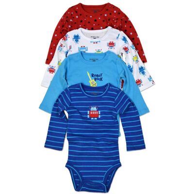 Dojčenské body 4pack, dlhý rukáv, Pidilidi, PD1004, chlapec - 56/62 0-3m Dojčenské body 4pack, dlhý rukáv, Pidilidi, PD1004, chlapec - 56/62 0-3m
