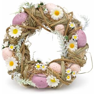 DECOLED Veľkonočný veniec na dvere 24 × 8 cm, staré ružové vajíčka a sedmokrásky, plastový, vonkajší DECOLED Veľkonočný veniec na dvere 24 × 8 cm, staré ružové vajíčka a sedmokrásky, plastový, vonkajší