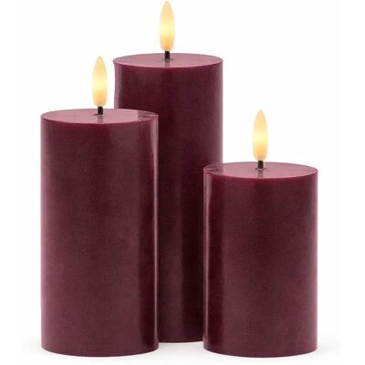 SIRIUS LED sviečky z pravého vosku, dobíjacie Bordeaux, sada 3 ks, výška 10/12,5/15 cm, priemer 7,5 cm, bordová farba, bez stanice SIRIUS LED sviečky z pravého vosku, dobíjacie Bordeaux, sada 3 ks, výška 10/12,5/15 cm, priemer 7,5 cm, bordová farba, bez stanice