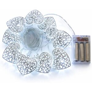 DECOLED Batériové LED svetlá 2,5 m vintage kovové srdce, ľadovo biele, 10 LED diód, priehľadný kábel IP20, 2× AA DECOLED Batériové LED svetlá 2,5 m vintage kovové srdce, ľadovo biele, 10 LED diód, priehľadný kábel IP20, 2× AA
