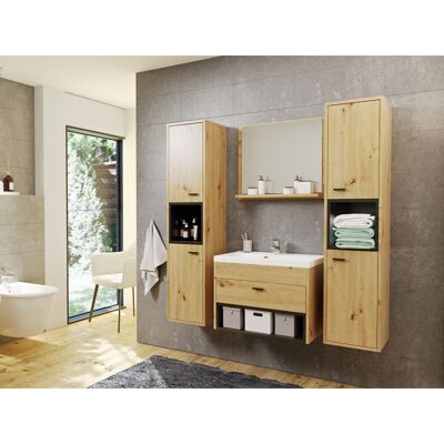 VENETI Kúpeľňová zostava s umývadlom BEND 1 - čierna / dub artisan + sifón a batéria Economico ZDARMA VENETI Kúpeľňová zostava s umývadlom BEND 1 - čierna / dub artisan + sifón a batéria Economico ZDARMA