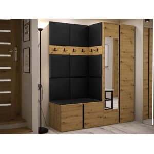 VENETI Stena do predsiene s čalúnenými panelmi 42x42 SELAND 10 - dub artisan / čierna ekokoža VENETI Stena do predsiene s čalúnenými panelmi 42x42 SELAND 10 - dub artisan / čierna ekokoža