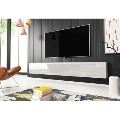 VENETI TV stolík CERIEE 180 - biely / biely lesklý VENETI TV stolík CERIEE 180 - biely / biely lesklý