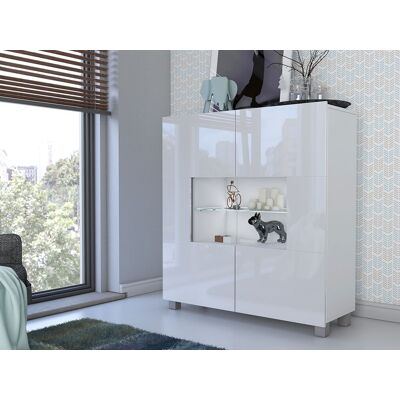 VENETI Presklená komoda s LED bielym osvetlením CHEMUNG - biela / lesklá biela VENETI Presklená komoda s LED bielym osvetlením CHEMUNG - biela / lesklá biela