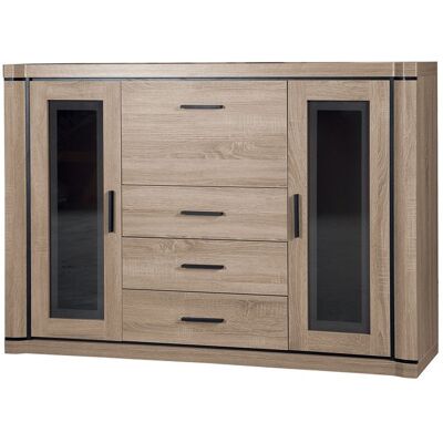 VENETI Kombinovaná presklená komoda ARIKA - šírka 157 cm, dub sonoma VENETI Kombinovaná presklená komoda ARIKA - šírka 157 cm, dub sonoma