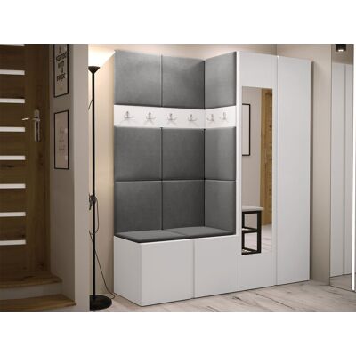 VENETI Stena do predsiene s čalúnenými panelmi 42x42 SELAND 10 - biela / tmavo šedá VENETI Stena do predsiene s čalúnenými panelmi 42x42 SELAND 10 - biela / tmavo šedá