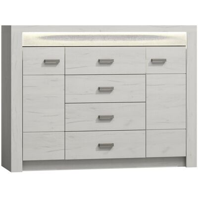 VENETI Komoda s LED osvetlením CHALAPATA - šírka 137 cm, dub kraft biely VENETI Komoda s LED osvetlením CHALAPATA - šírka 137 cm, dub kraft biely