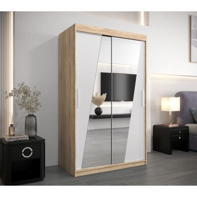 VENETI Moderná skriňa so zrkadlovými dverami Kamila 120 vo farbe dub sonoma-biela VENETI Moderná skriňa so zrkadlovými dverami Kamila 120 vo farbe dub sonoma-biela