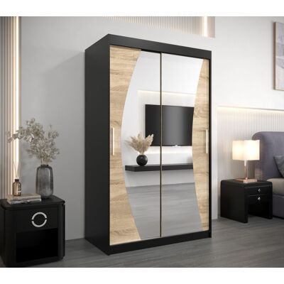 VENETI Skriňa s posuvnými dverami AGATA - 120 cm, čierna / dub sonoma VENETI Skriňa s posuvnými dverami AGATA - 120 cm, čierna / dub sonoma