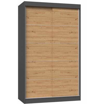 VENETI Šatníková skriňa 120 cm s posuvnými dverami RANNO 2 - dub artisan / antracitová VENETI Šatníková skriňa 120 cm s posuvnými dverami RANNO 2 - dub artisan / antracitová