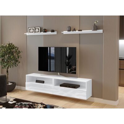 VENETI Set 2x závesný stolík pod TV SALADO - biely / lesklý biely + 2x polica ZDARMA VENETI Set 2x závesný stolík pod TV SALADO - biely / lesklý biely + 2x polica ZDARMA