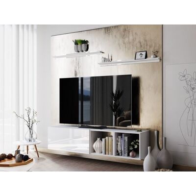 VENETI Závesný TV stolík SALADO - biely / lesklý biely + 2x polica ZDARMA VENETI Závesný TV stolík SALADO - biely / lesklý biely + 2x polica ZDARMA