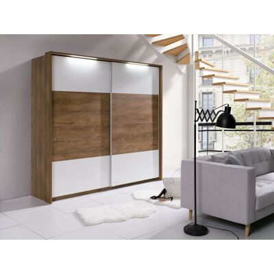 VENETI Šatníková skriňa s osvetlením 230 cm ISANTI - dub bordeaux / lesklá biela VENETI Šatníková skriňa s osvetlením 230 cm ISANTI - dub bordeaux / lesklá biela