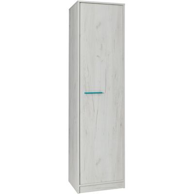 VENETI Úzka skriňa 50 cm so šatníkovou tyčou DEANY - dub kraft / popolavá / tyrkysová VENETI Úzka skriňa 50 cm so šatníkovou tyčou DEANY - dub kraft / popolavá / tyrkysová