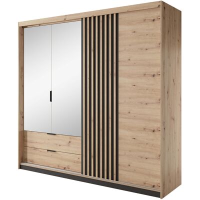 VENETI Šatníková skriňa so zrkadlom 220 cm REFORM - dub artisan / antracitová VENETI Šatníková skriňa so zrkadlom 220 cm REFORM - dub artisan / antracitová