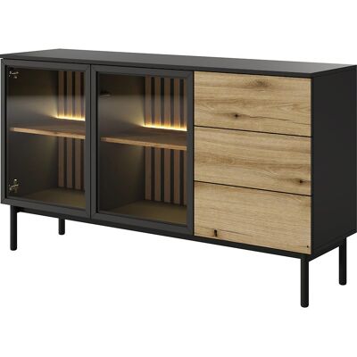 VENETI Presklená komoda 150 cm DEMOPOLIS - dub evoke / čierna + LED osvetlenie ZDARMA VENETI Presklená komoda 150 cm DEMOPOLIS - dub evoke / čierna + LED osvetlenie ZDARMA