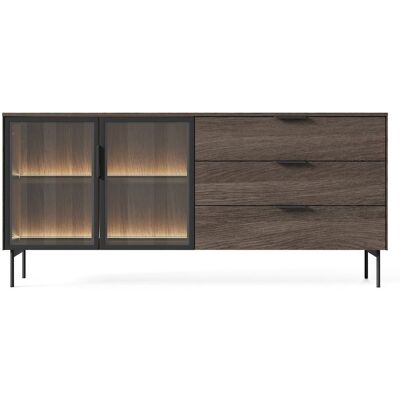 VENETI Presklená široká kombinovaná komoda SULIGENT - dub dunin / čierna + LED osvetlenie ZDARMA VENETI Presklená široká kombinovaná komoda SULIGENT - dub dunin / čierna + LED osvetlenie ZDARMA