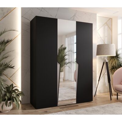 VENETI Elegantná skriňa 150 cm SORAYA 2 so zrkadlom - čierna / kašmírové úchyty VENETI Elegantná skriňa 150 cm SORAYA 2 so zrkadlom - čierna / kašmírové úchyty