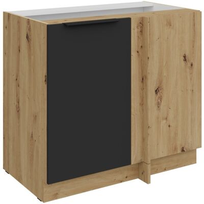 VENETI Predĺžená rohová skrinka LUNARA - šírka 90 cm, čierna / dub artisan VENETI Predĺžená rohová skrinka LUNARA - šírka 90 cm, čierna / dub artisan