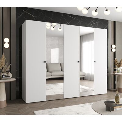 VENETI Zrkadlová šatníková skriňa CAITIR 2 250 cm - biela / čierne úchyty VENETI Zrkadlová šatníková skriňa CAITIR 2 250 cm - biela / čierne úchyty
