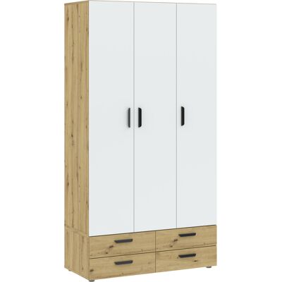 VENETI Trojdverová šatníková skriňa 111 cm so šuplíkmi RICHLAND - dub artisan VENETI Trojdverová šatníková skriňa 111 cm so šuplíkmi RICHLAND - dub artisan