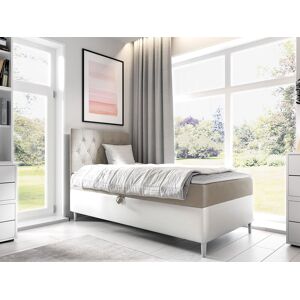 VENETI Boxspringová jednolôžková posteľ 80x200 PORFIRO 1 - biela ekokoža / béžová, ľavé prevedenie + topper ZDARMA VENETI Boxspringová jednolôžková posteľ 80x200 PORFIRO 1 - biela ekokoža / béžová, ľavé prevedenie + topper ZDARMA
