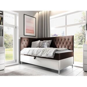 VENETI Boxspringová jednolôžková posteľ 80x200 PORFIRO 3 - biela ekokoža / hnedá 1, ľavé prevedenie + topper ZDARMA VENETI Boxspringová jednolôžková posteľ 80x200 PORFIRO 3 - biela ekokoža / hnedá 1, ľavé prevedenie + topper ZDARMA