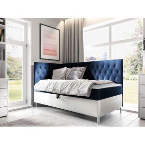 VENETI Boxspringová jednolôžková posteľ 100x200 PORFIRO 3 - biela ekokoža / modrá 1, ľavé prevedenie + topper ZDARMA VENETI Boxspringová jednolôžková posteľ 100x200 PORFIRO 3 - biela ekokoža / modrá 1, ľavé prevedenie + topper ZDARMA