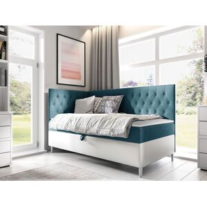 VENETI Boxspringová jednolôžková posteľ 100x200 PORFIRO 3 - biela ekokoža / modrá 2, ľavé prevedenie + topper ZDARMA VENETI Boxspringová jednolôžková posteľ 100x200 PORFIRO 3 - biela ekokoža / modrá 2, ľavé prevedenie + topper ZDARMA