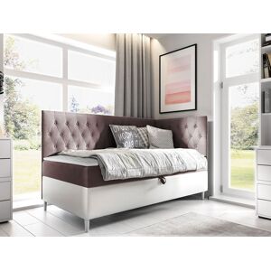 VENETI Boxspringová jednolôžková posteľ 80x200 PORFIRO 3 - biela ekokoža / hnedá 2, pravé prevedenie + topper ZDARMA VENETI Boxspringová jednolôžková posteľ 80x200 PORFIRO 3 - biela ekokoža / hnedá 2, pravé prevedenie + topper ZDARMA