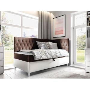 VENETI Boxspringová jednolôžková posteľ 80x200 PORFIRO 3 - biela ekokoža / hnedá 1, pravé prevedenie + topper ZDARMA VENETI Boxspringová jednolôžková posteľ 80x200 PORFIRO 3 - biela ekokoža / hnedá 1, pravé prevedenie + topper ZDARMA