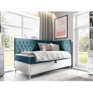 VENETI Boxspringová jednolôžková posteľ 80x200 PORFIRO 3 - biela ekokoža / modrá 2, pravé prevedenie + topper ZDARMA VENETI Boxspringová jednolôžková posteľ 80x200 PORFIRO 3 - biela ekokoža / modrá 2, pravé prevedenie + topper ZDARMA